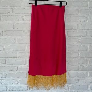Urban Outfitters Silky Lace Trim Midi Slip Skirt